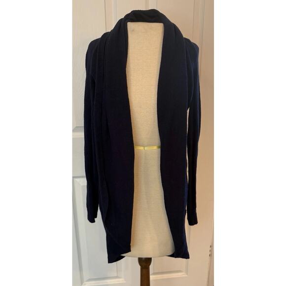 Lilly Pulitzer Cardigan Sz Small Navy Blue Shawl Collar Long Open Front Casual - Picture 1 of 12